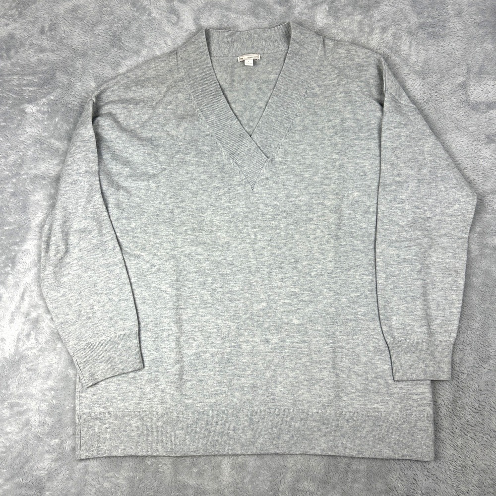 Gap Brooklyn V-Neck‎ Sweater L Women Gray Merino Wool Nylon Knit Top Oversized